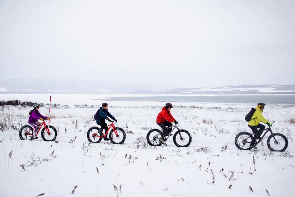 Ride a fat bike across snow